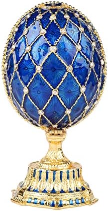 Qifu faberge estilo ovo azul réplicas com um presente exclusivo para decoração de casa articulada e coroa para decoração