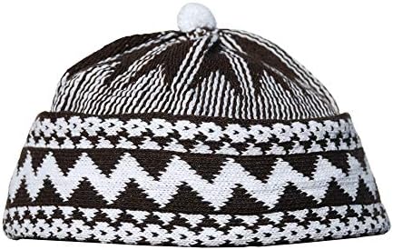 Thekufi® marrom marrom escuro Blend Zigzag Beanie Kufi com bola no topo