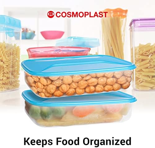 Cosmoplast Retangular Mini Freezer Box, Microondas Seguro, Viagem em movimento, comida de bebê, perfeita para pequenas sobras, nozes, sementes vermelhas, conjunto de 4