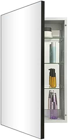 Fomayko Alumínio de alumínio Cabinete de remédios com fazenda Metal preto emoldurado 30 x22 polegadas Recesso ou superfície Mount Mirror Cabinet para cozinha do banheiro do banheiro