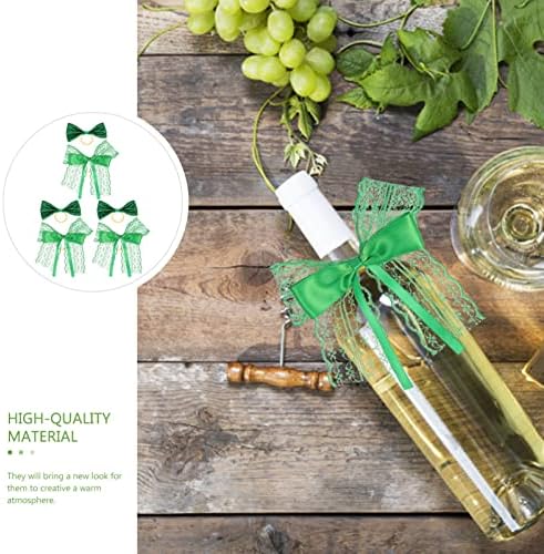St. Patricks Wine Bottle Decors: 6pcs Mini Green Lace Bows Bowknot Green Wine Toppers Decorações para suprimentos de festa verde irlandesa
