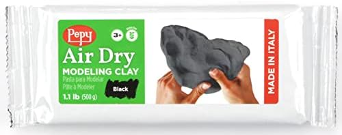 Pepy Premium European Air Dry Modeling Clay Black 1,1 lb bar, fácil de usar argila de argila e não manchas para a aula e projetos