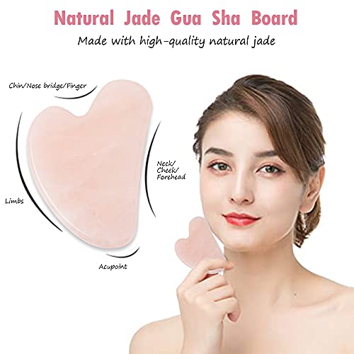 Conjunto de cuidados com a pele do rolo de beleza facial - Roller de quartzo rosa e ferramenta de massagem Gua Sha - Massageador