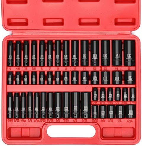 MixPower 50 peças 1/4 Dr. Impact Socket Set, CR -V, 6 pontos, SAE/Metro