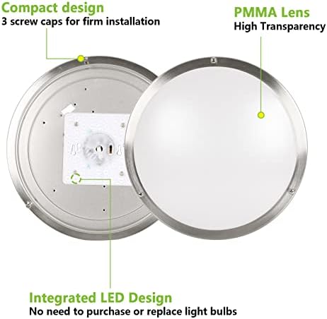 Luminária de teto de montagem de descarga LED de 16 polegadas, níquel escovado, 36w, 2200lm, 2,7/3/3,5/4k/5k Ajustbale,