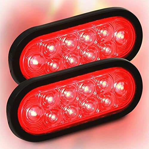 PPI Red Trailer LED LED LEDELED RED 6 Parada oval/giro/luz traseira marinha à prova d'água, incluindo plugue de água com água de 3 pinos SAE com fios e ilhó