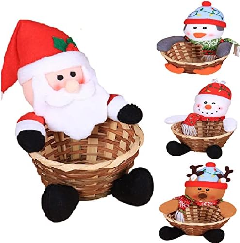 Feliz Natal de cesta de doces de doces, cestas de bambu de Natal para presentes decoração em casa, Papai Noel RENEDER RENEDER Snowman Candy Basket Decoração de Natal - Candy Bowl Dish Dish Christmas Sugar Recainer