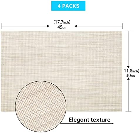 VMVN Placemats, tapetes de tecido lavável para mesa de jantar, tapetes de mesa de PVC resistentes ao calor conjunto de 4, fácil de limpar