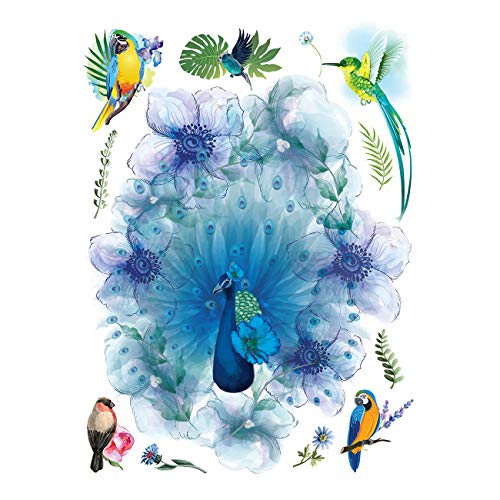 Ceuperb grandes tatuagens temporárias - Sonho de aquarela de pavão e beija -flores