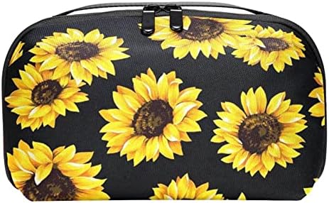 Organizador do cordão de viagem, organizador de tecnologia, organizador de eletrônicos, bolsa organizadora de cabo, girassol em preto floral