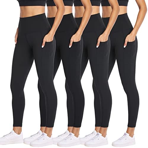 Nexiepoch 4 Leggings para mulheres com bolsos- Controle de barriga de cintura alta para treino executando calças de ioga Reg e