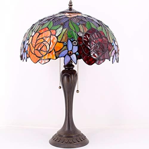 WerFactory Tiffany Table Lamp de mesa de vidro Lâmpada de cabeceira de vidro Rosa vermelha 16x16x24 polegadas Mesa Leitura de resina