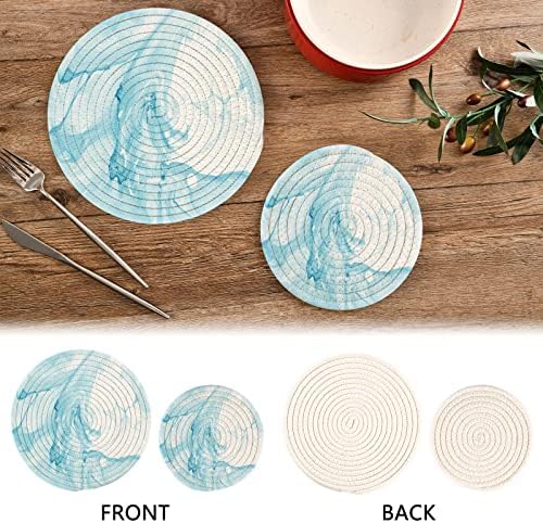 Alaza Blue Blue Mármore Ponte TRIVERTS Defina 2 PCs, Potholders para cozinhas, montanhas -russas de algodão Trivets para pratos quentes/vasos quentes e panelas/titulares de panela quente