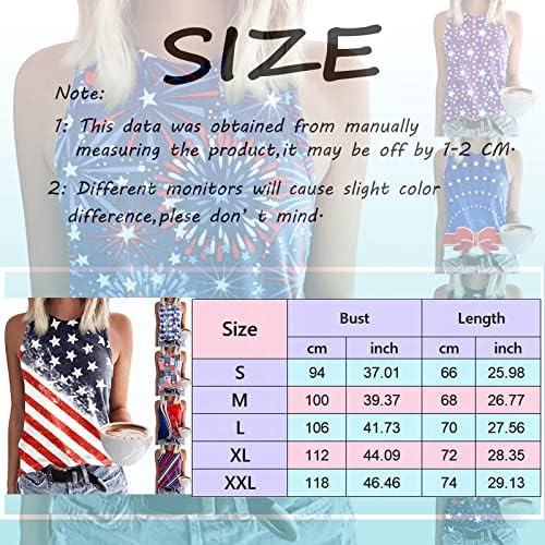 4 de julho Camisas para Women USA Flag de verão sem mangas o Tanque de pescoço Tamas listras tie-dye camiseta patriótica camisetas