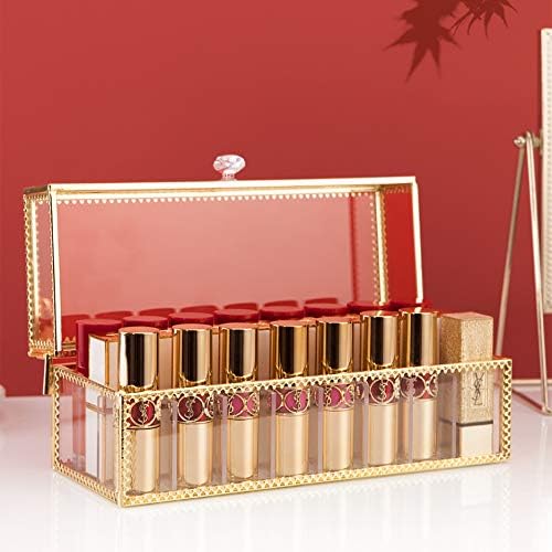 Portador de batom de vidro de fsyueyun com 24 slot, pó de pó Vanity Lip Gloss Bliftic Liner Makeup Exibir decoração de casos