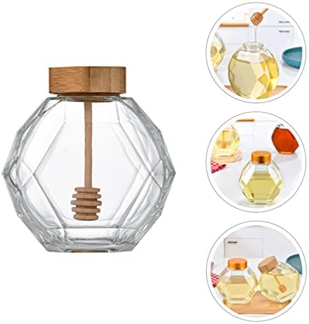 Funções de armazenamento de vidro de hemotão 2pcs jarra de mel de vidro com absorção de madeira e tampa de cortiça tampa de mel mini mel de mel