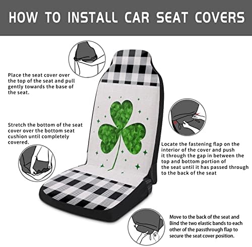 Youngkids St. Patrick's Patrick's Green Shamrock Print Car Seat Covers de 2 peças Conjunto de carros frontal universal