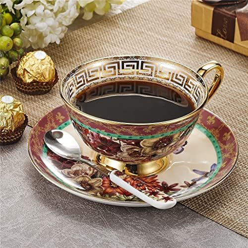 Zhuhw Camellia Padrão de estilo europeu China China Porcelana Copa de café de alta série de chá da tarde com pires e colher
