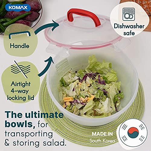 Komax Biokips Conjunto de 2 grandes tigelas de salada com tampas-4,2 QT Recipientes de armazenamento de alimentos Aeronaves-Salada sem BPA tigela com tampa que trava-Microondas e lava-louças saladas seguras de tigelas
