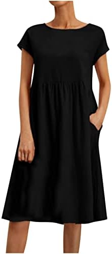 Vestidos de linho de gaze de gaze de barco para feminino de manga curta maxi long midi solt fit vestidos lisos casuais senhoras em