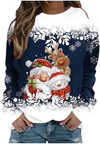 JjHhaevdy Mulheres fofas Funny Snowman Swewelts Feliz Christmas Graphic Tops soltos Camisetas impressas de manga comprida