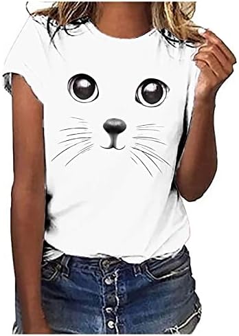 Camisetas tshirts para mulheres casuais gatos de verão tees tenas adolescentes meninas curtas tampas de manga curta slow fitneck blusas fofas