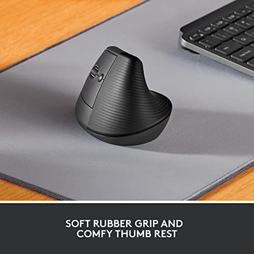 Logitech Lift Left Mouse ergonômico vertical esquerdo, canhoto, sem fio, Bluetooth ou parafuso de logi USB, cliques silenciosos, 4 botões, compatíveis com Windows/MacOS/iPados, laptop, PC - Graphite