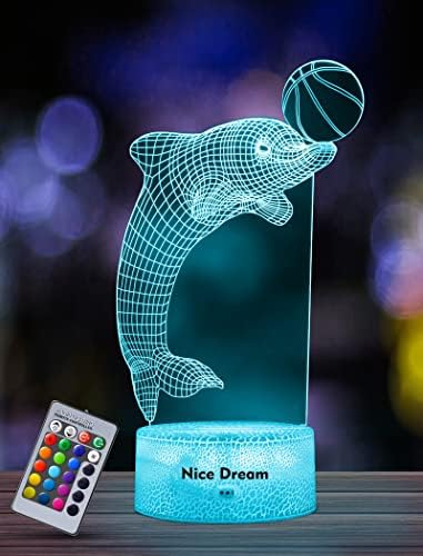 Belo sonho de sonho Dolphin Night Light for Kids, Lâmpada noturna de Ilusão 3D, 16 cores mudando com controle remoto,