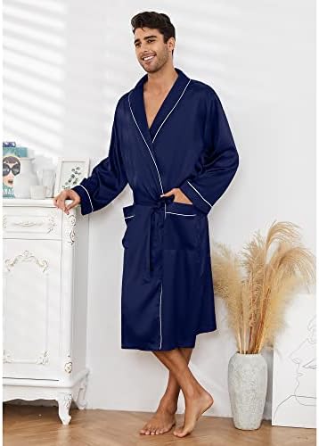 Vulcanodon Men's Satin Robe Lightweight, luxuoso roubo de banho de seda masculino