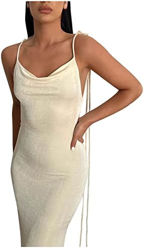 Vestido sutwoen maxi para mulheres vestidos de corpo slim sexy lisos manguidos de espaguete com estacas de baile de coquetel