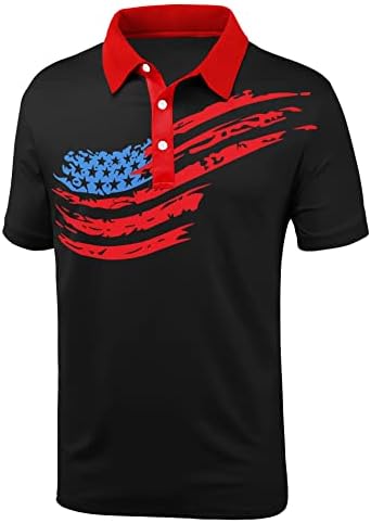 V valanch masculino americano Falg Polo Camisas de manga curta Desempenho Patriótico Camisa de golfe engraçada