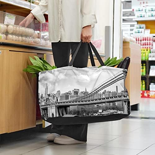 Bolsas de supermercado reutilizáveis, Cidade da Ponte Vintage, Bolsa de Totas de Compras de Reciclagem leve com alça para mantimentos