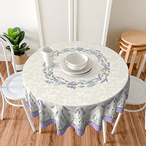 Sweetshow elegante toalha de mesa de lavanda redonda de 60 polegadas de mesa floral roxa Tana