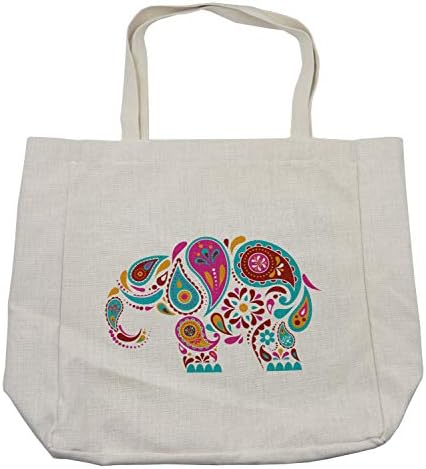 Bolsa de compras étnicas de Ambesonne, Eastern apresentou folhas de Paisley Oriental Indie Hippie, bolsa reutilizável ecológica