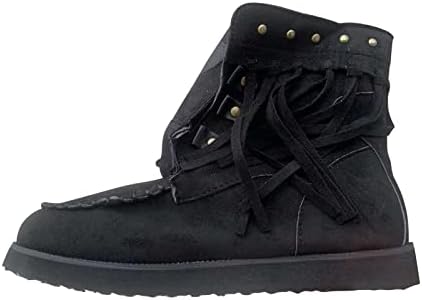 Botas de plataforma feminina Fashion Fringe Lace Up Low Heel Redonda de dedo do dedo do pé Torno