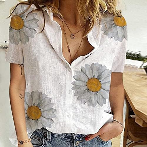 Blusa Mulheres Fall Summer 2023 Roupas de manga curta botão gráfico para cima Up Lounge Blouse camise