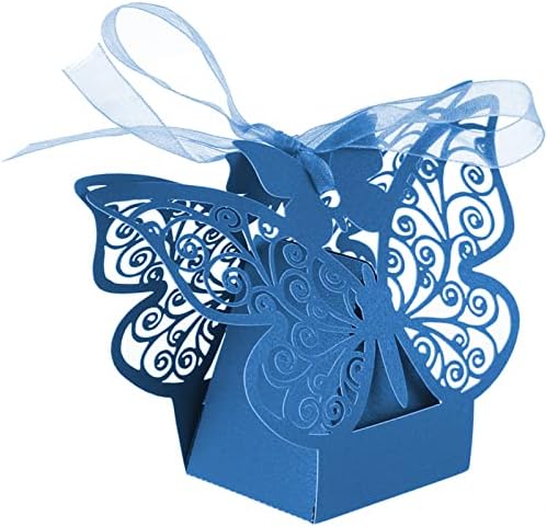 50x azul marinho de borboleta a laser de corte caixas de biscoitos de biscoito com fitas Caixa de chocolate fofa para feminino de casamento Festas de bebê Favoras de chá de bebê Decoração