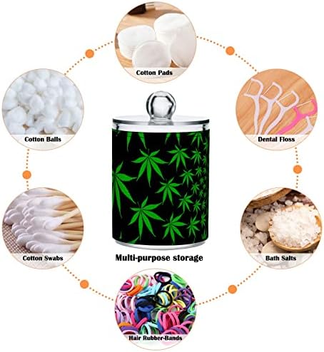 Yyzzh Green Marijuana Cannabis Hemp Leaf Swirl Spiral 4 Pack Pack Qtip Dispenser para algodão Swab Ball Redond Pads Flet