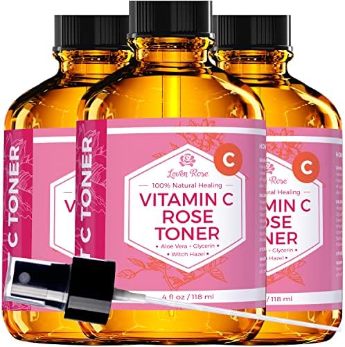 Toner de rosa de vitamina C por Leven Rose, pura orgânica TONER NATURAL FACE para mulheres Anti envelhecimento com vitamina C