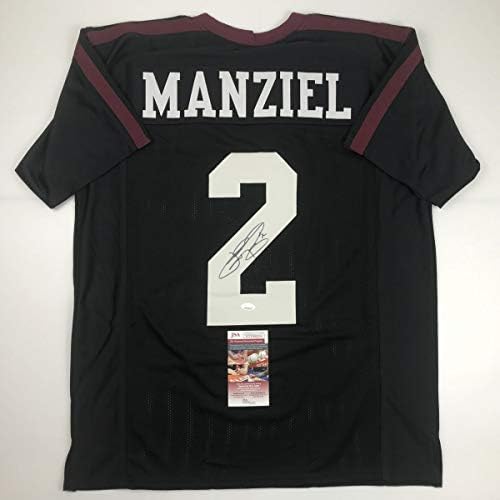 Autografado/assinado Johnny Manziel Texas A&M Black College Football Jersey JSA COA