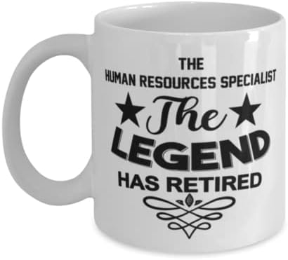 Caneca especialista em recursos humanos, a lenda se aposentou, idéias de presentes exclusivas de novidade para o especialista em recursos humanos, copo de chá de caneca de café branco