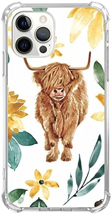 Lemifelgby Floral Highland Cow Case compatível com iPhone 13 Pro, capa de telefone de gado escocesa