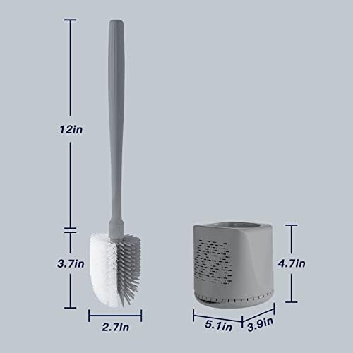 Escova e suporte do vaso sanitário, 2 em 1 Cabeça de silicone e cerdas de nylon, lavador de vaso sanitário moderno para