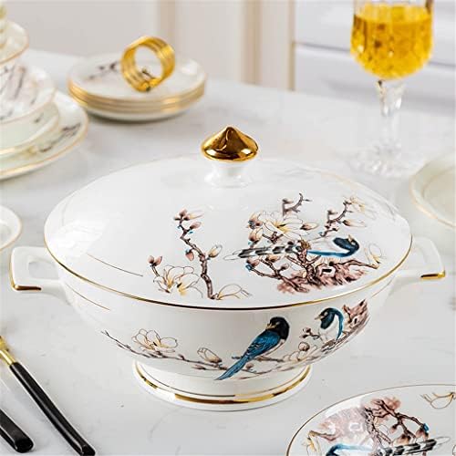 Asdfgh Bone China 60 Placas de mesa pintadas de pratos de ouro definem doméstico Bright European Presente