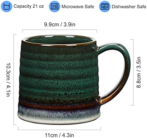 Caneca de café cerâmica de 18 oz de 18 oz, grande copo de chá de cerâmica artesanal para escritório e casa, grande alça fácil