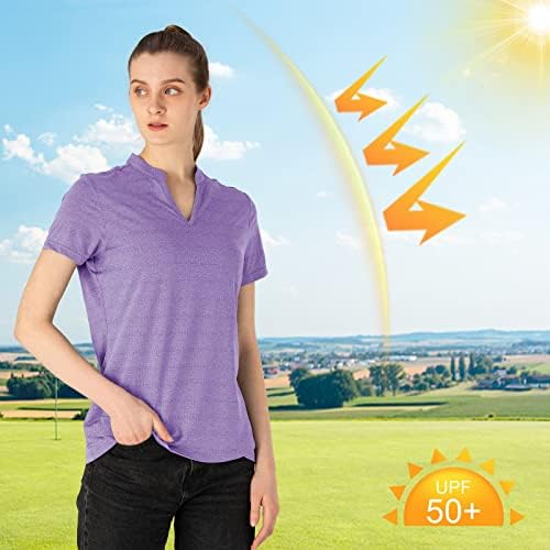 Jhmorp feminino feminino de golfe camisetas pólo curto V treino do pescoço