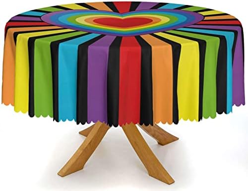 Tampa de mesa redonda do padrão de arco -íris, tecido impermeável decorativo, roupas de mesa reutilizáveis ​​duráveis,