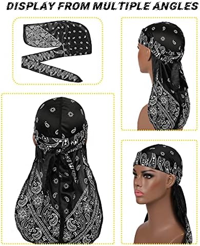 Alidia 4 peças PAISLEY DURAG SILKE Pack for Men 360 Waves Paisley Bandana Doo Rag Cap