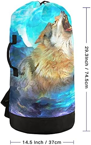 Pintura a óleo moderna de lavanderia de lobo com alças de ombro de lavanderia Backpack Bolsa Fechamento de Custring Durnato Handper para Camp Laundromat Essentials Travel