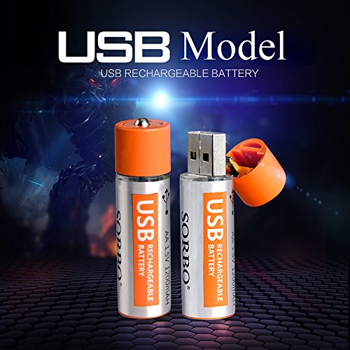 Bateria recarregável 1200 mAh Baterias USB AA Li-Battery com 2 em 1 carregador USB e bateria